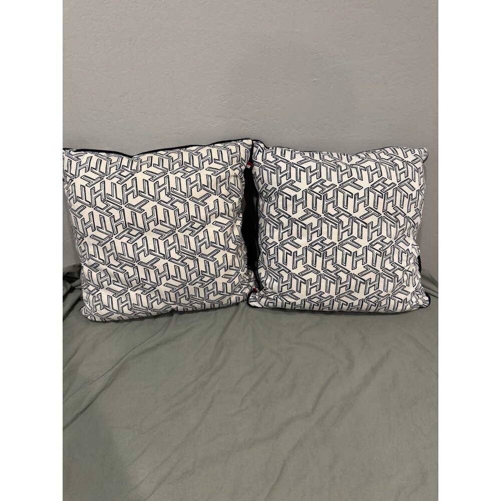 Tommy Hilfiger Throw Pillow Monogram All Over Logo White Navy (Cases Only) x2